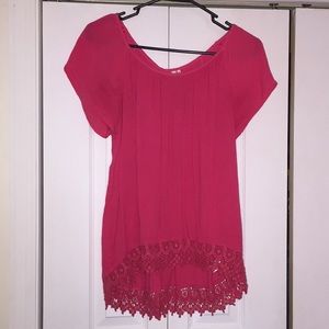 Pink/Coral Top With Lace Detail